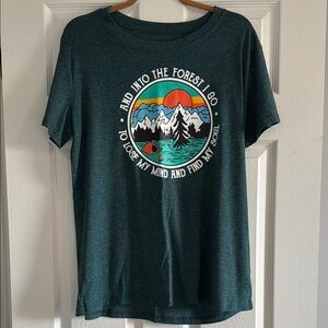 Dark Green Graphic Tee with Forest Design